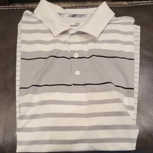 Puma Striped Polo Shirt - Gray and White